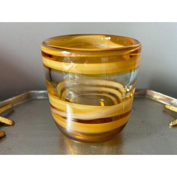 Hand-Made Art Glass Vase Clear to Yellow Scrolls - Picture 1 of 11